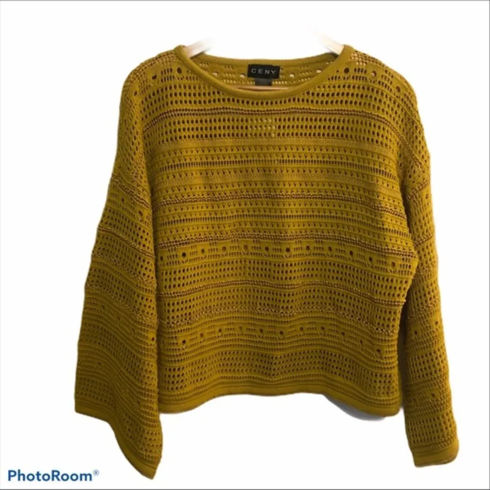 Cotton Emporium Pointelle Boat Neck Gold Sweater